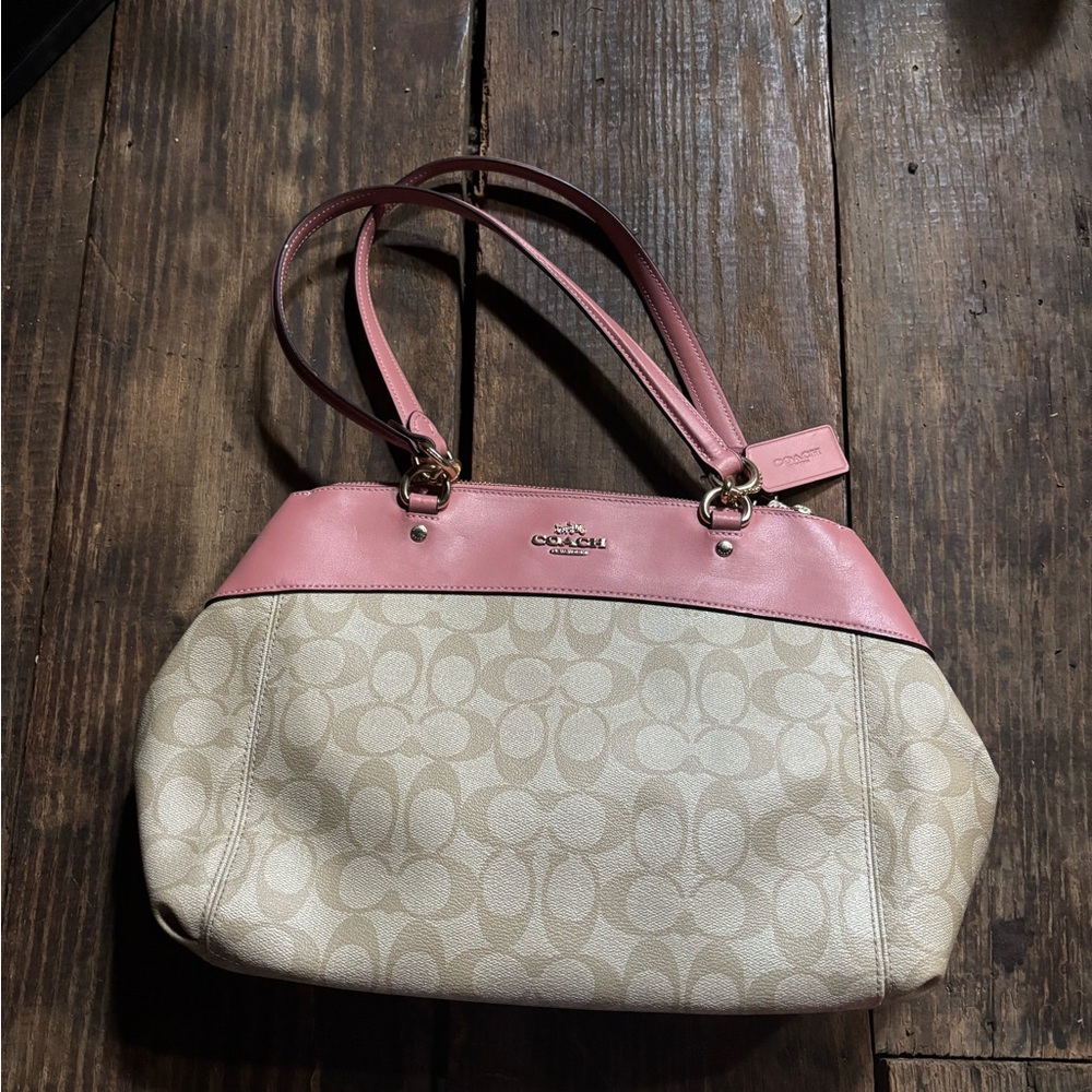 Coach Pink and Tan Shoulder Bag